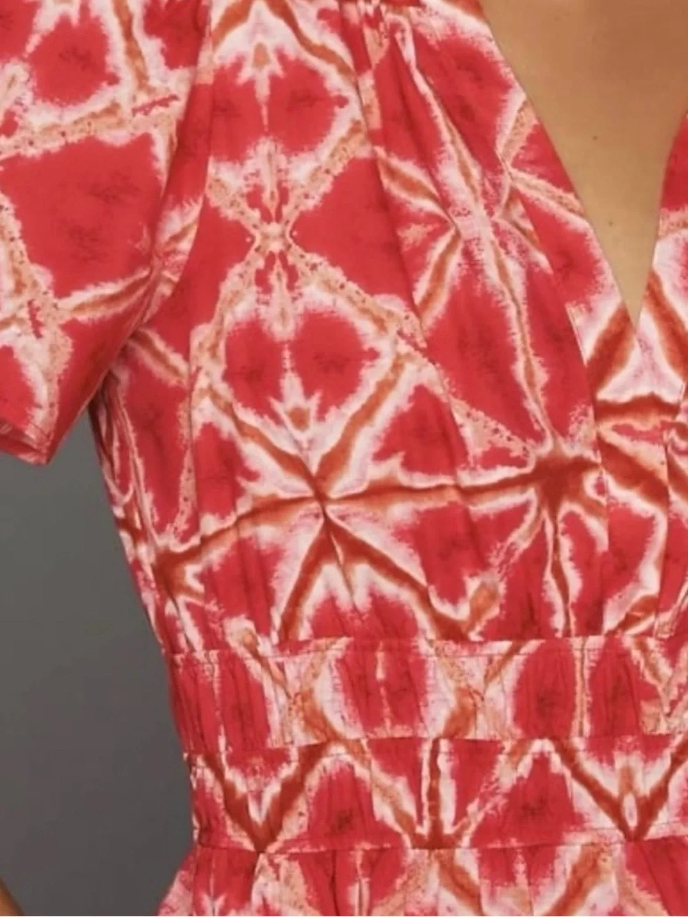 Anthropologie Somerset Mini Dress Pink Orange Tie Dye Smocked Waist Size:Small